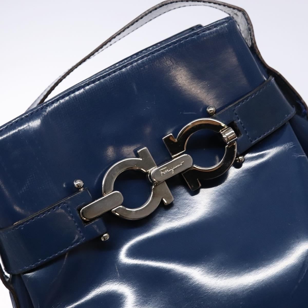 Salvatore Ferragamo Vintage Gancini Bucket Bag Patent leather, BLUE, PATENT_LEATHER, Shoulder bag