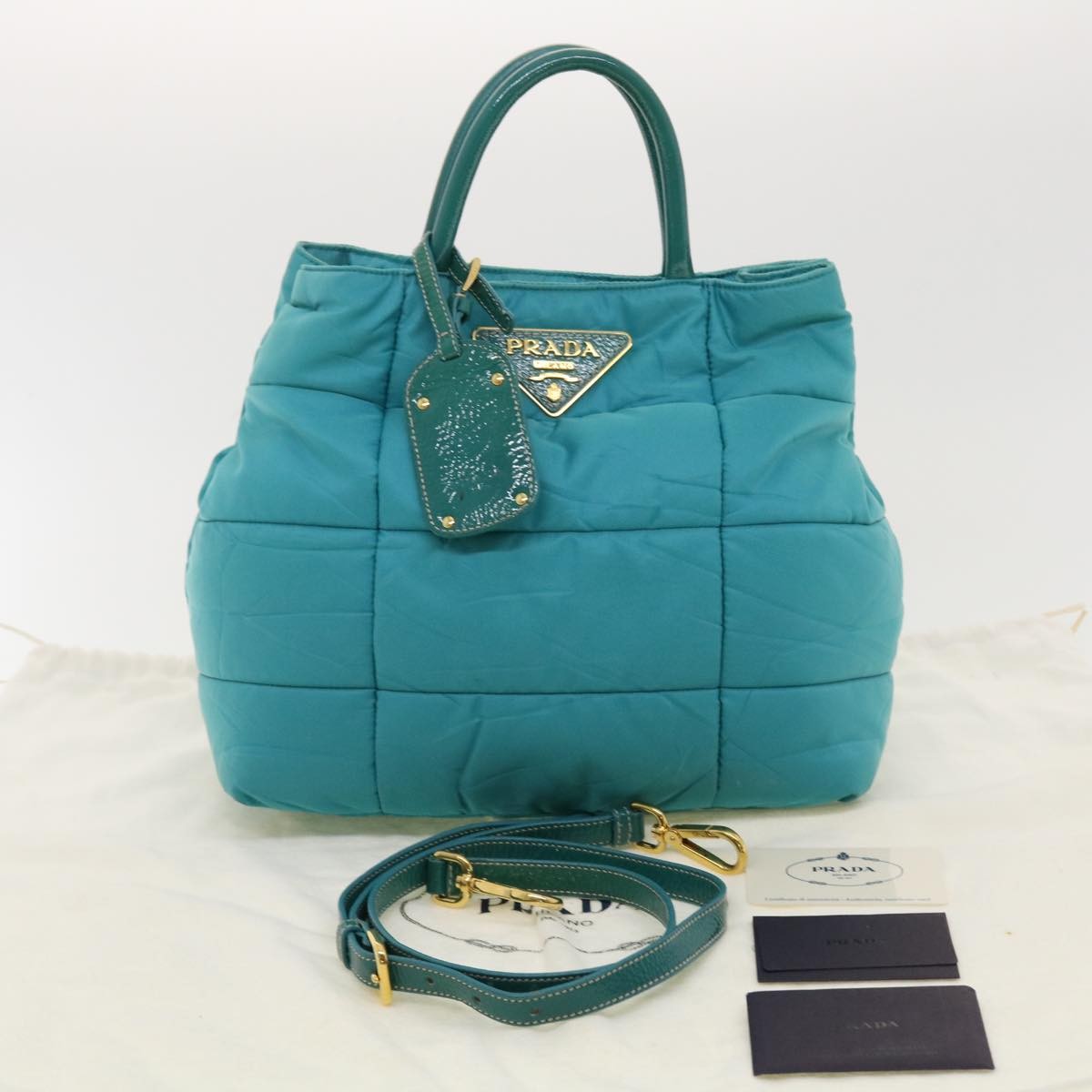 Prada Convertible Tote Quilted Tessuto, TURQUOISE, NYLON, Handbag