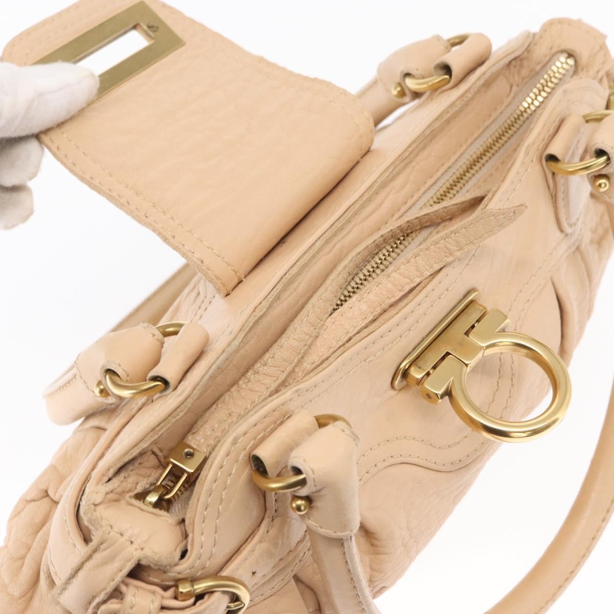 Salvatore Ferragamo Gancini handbag Leather, BEIGE, LEATHER, Handbag