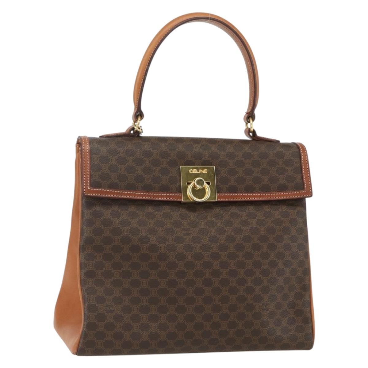 Celine Vintage Macadam Handbag Canvas and Leather, BROWN, CANVAS, Handbag