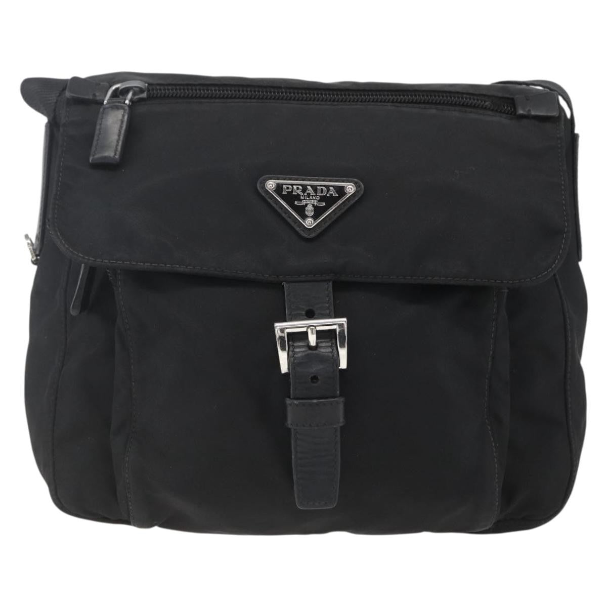 Prada Buckle Messenger Bag Tessuto, BLACK, NYLON, Shoulder bag