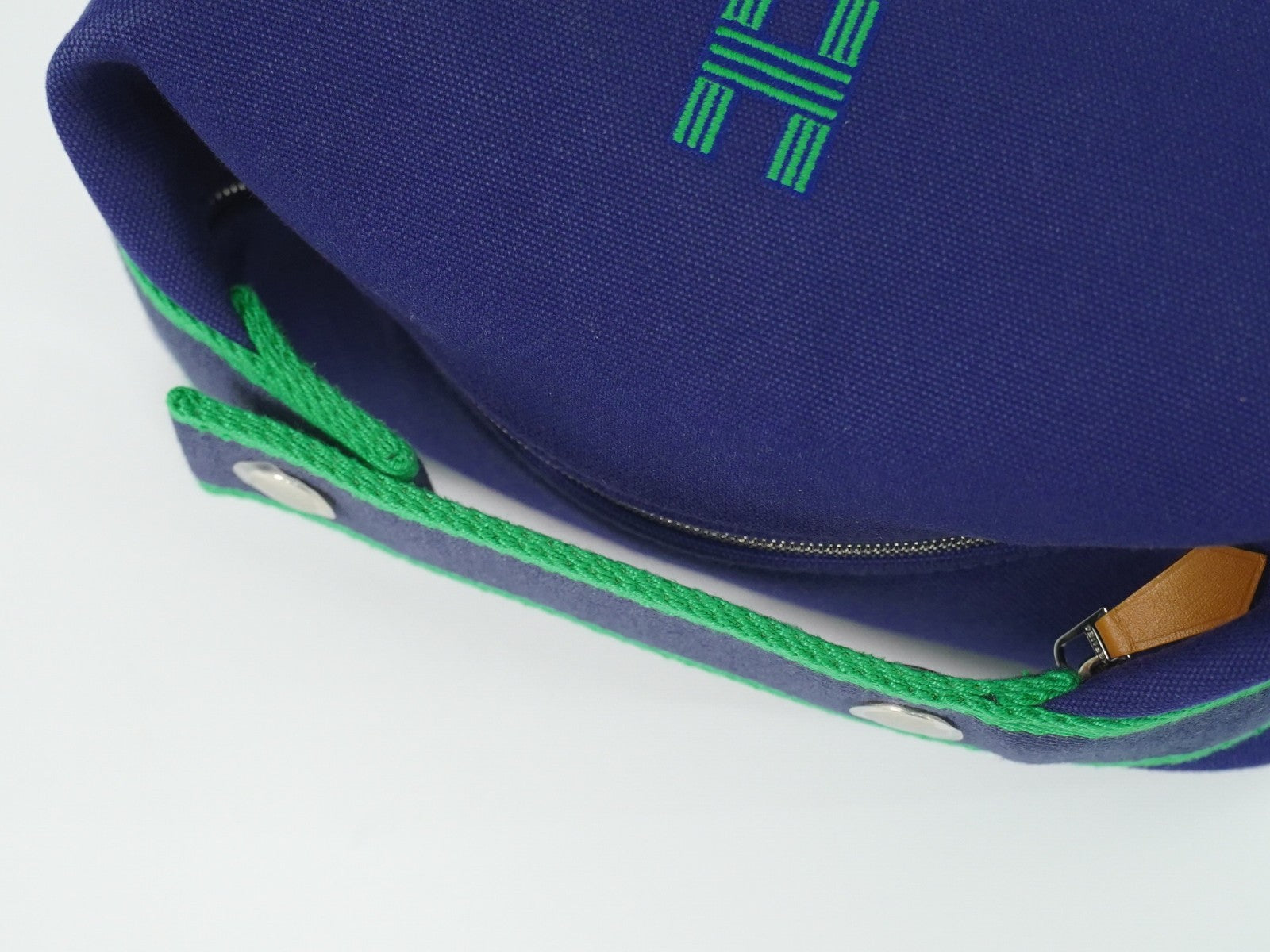 Hermes Bride à Brac Wool, NAVY, CANVAS, Handbag