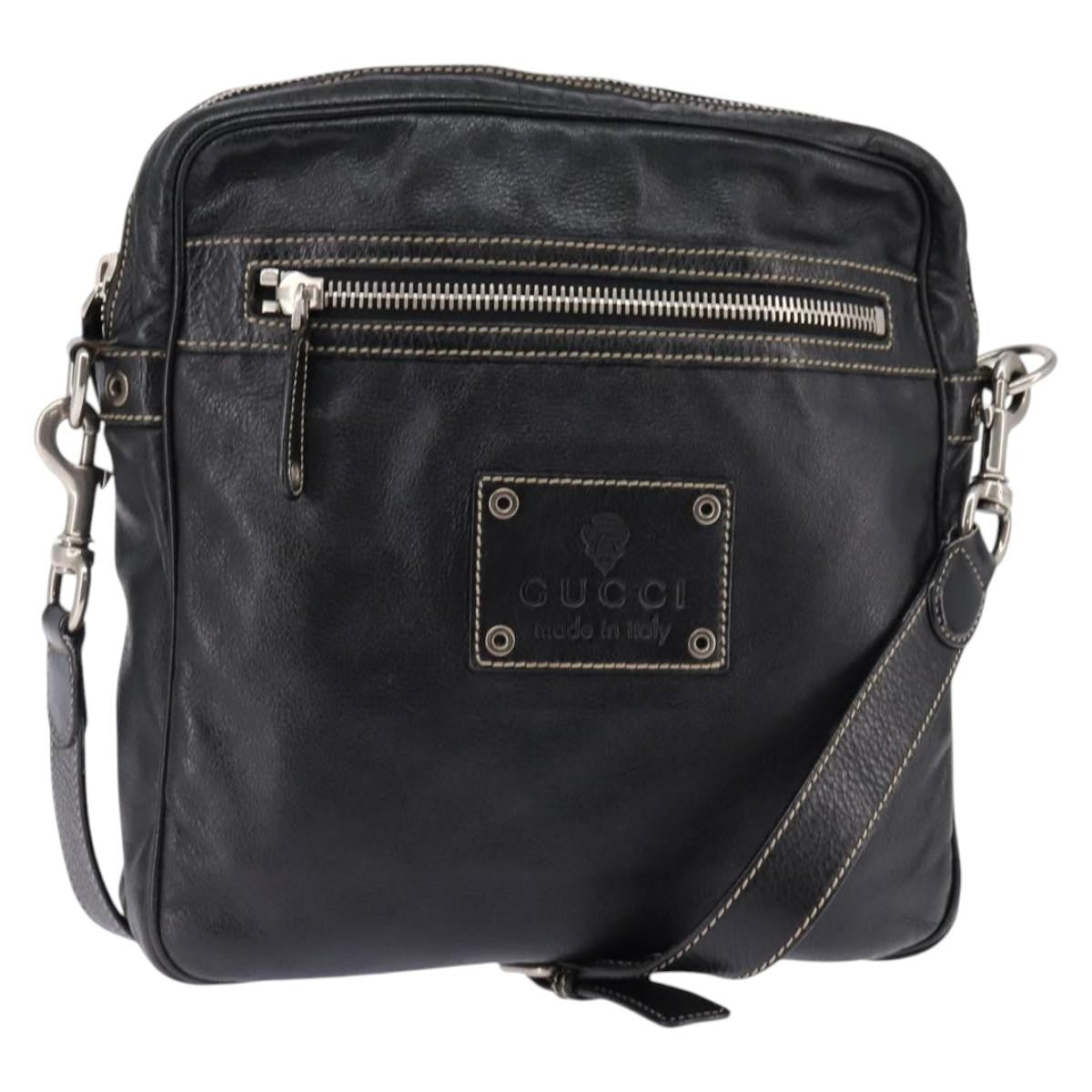 Gucci Front Zip Messenger Leather, BLACK, LEATHER, Shoulder bag