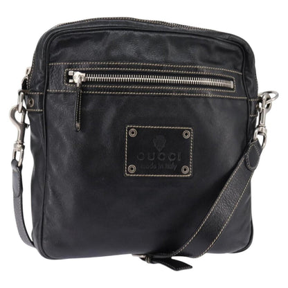 Gucci Front Zip Messenger Leather, BLACK, LEATHER, Shoulder bag
