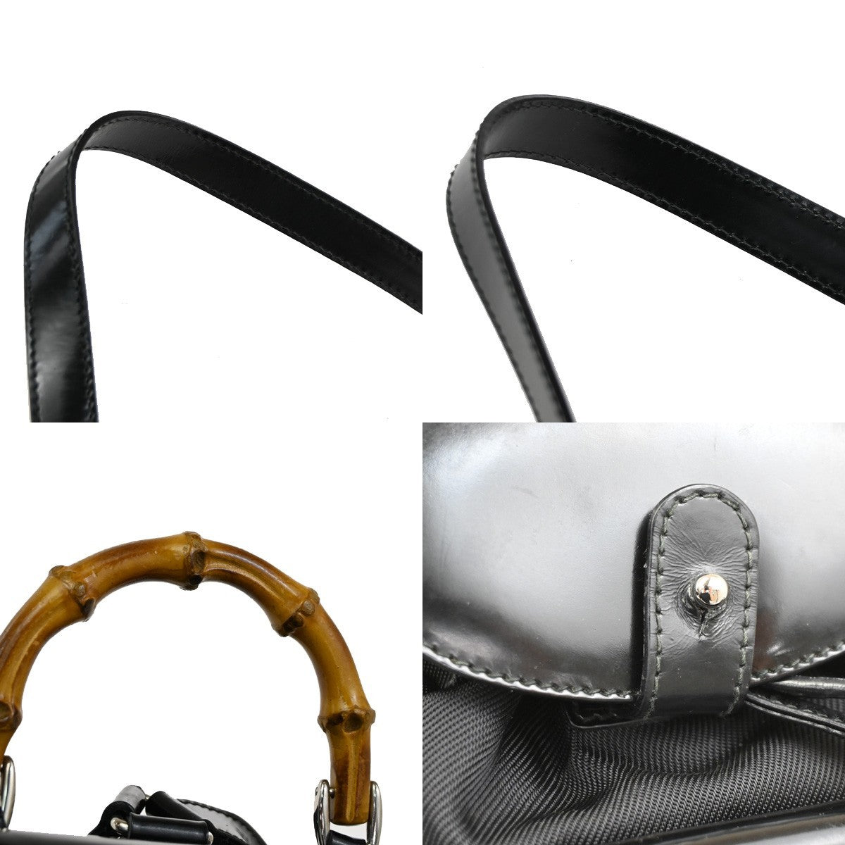 Gucci Vintage Bamboo Backpack Nylon and Patent Leather, BLACK, NYLON, Backpack