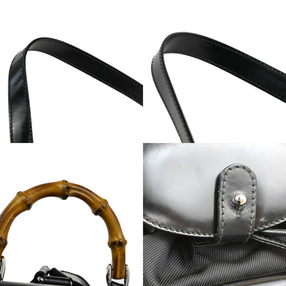 Gucci Vintage Bamboo Backpack Nylon and Patent Leather, BLACK, NYLON, Backpack