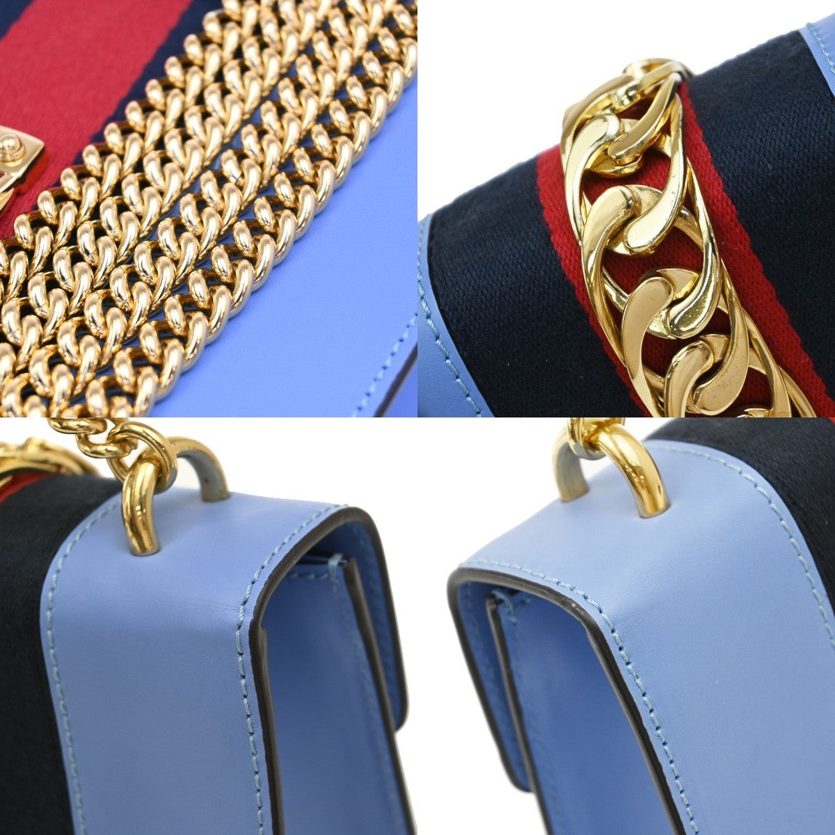 Gucci Sylvie Shoulder Bag Leather, BLUE, LEATHER, Shoulder bag