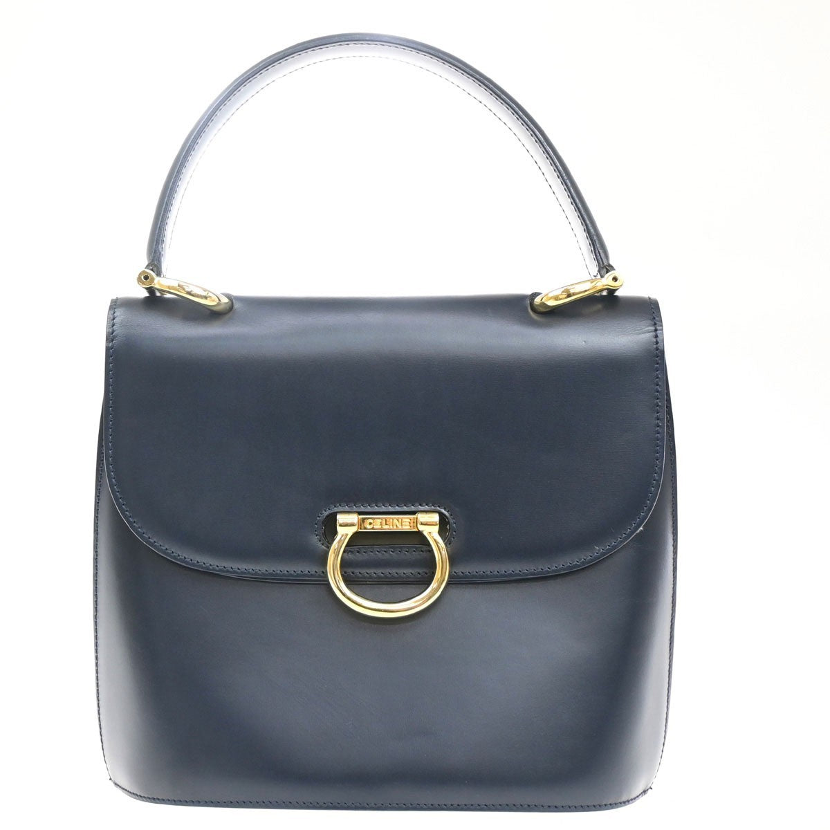 Celine Gancini Handbag Leather, NAVY, LEATHER, Handbag
