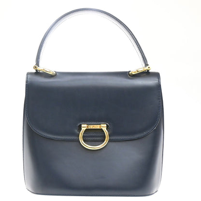 Celine Gancini Handbag Leather, NAVY, LEATHER, Handbag