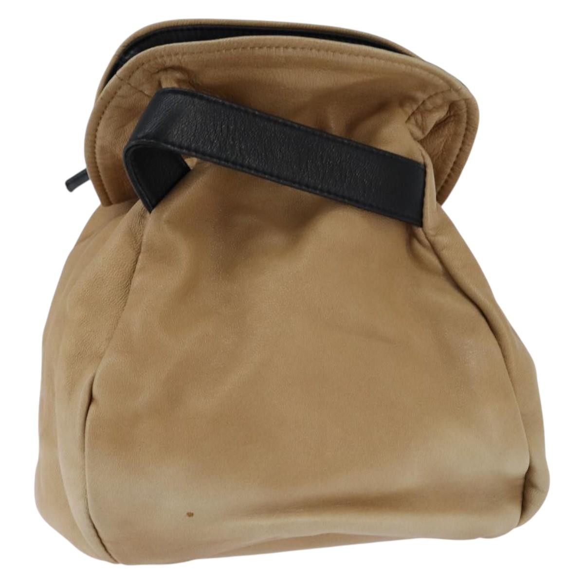 Chanel Vintage Drawstring Pouch Leather, BEIGE, LEATHER, Clutche & pouche