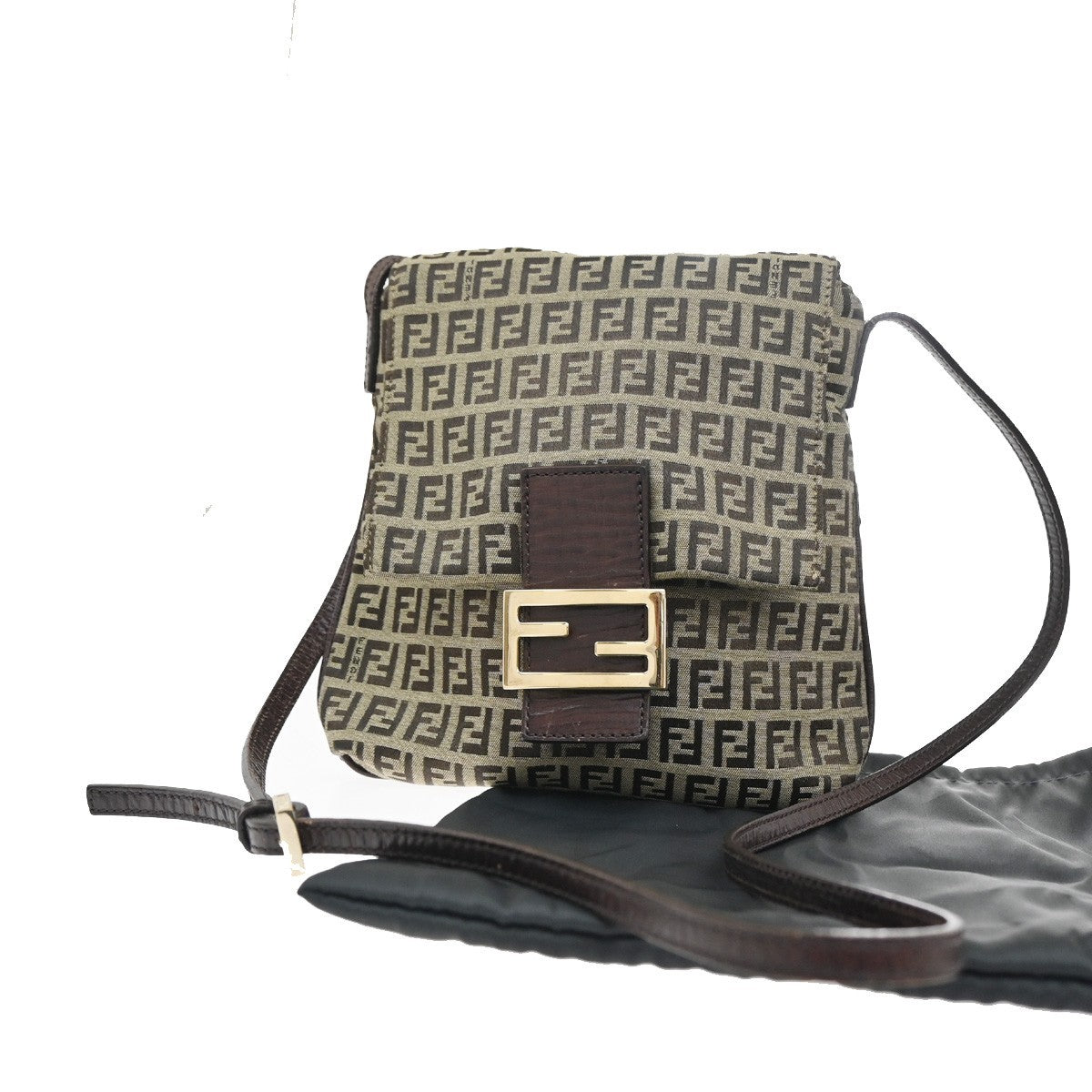 Fendi Vintage Flap Crossbody Bag Zucchino Canvas, BROWN, CANVAS, Shoulder bag