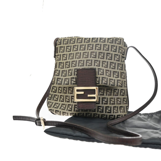 Fendi Vintage Flap Crossbody Bag Zucchino Canvas, BROWN, CANVAS, Shoulder bag