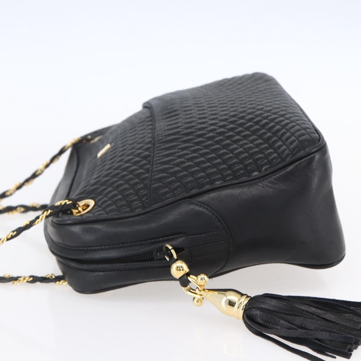 Bally Vintage Chain Shoulder Bag Quilted Leather, BLACK, LEATHER, Shoulder bag