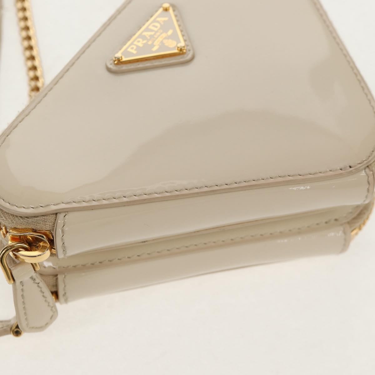 Prada Triangle Double Zip Pouch Bag with Chain Patent leather, BEIGE, PATENT_LEATHER, Clutche & pouche