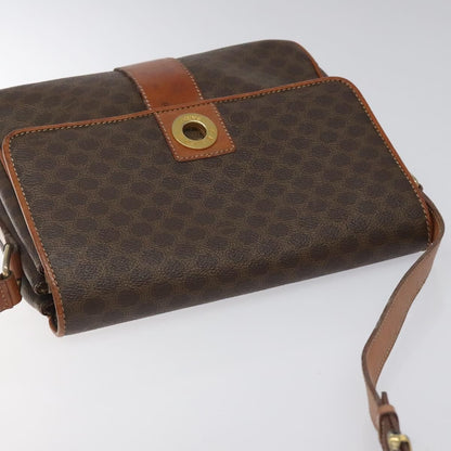 Celine Vintage Macadam Circle Logo Shoulder Bag Canvas and Leather, Brown, Canvas, Shoulder Bag