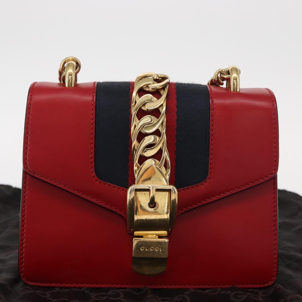 Gucci Sylvie Chain Shoulder Bag Leather, RED, LEATHER, Shoulder bag