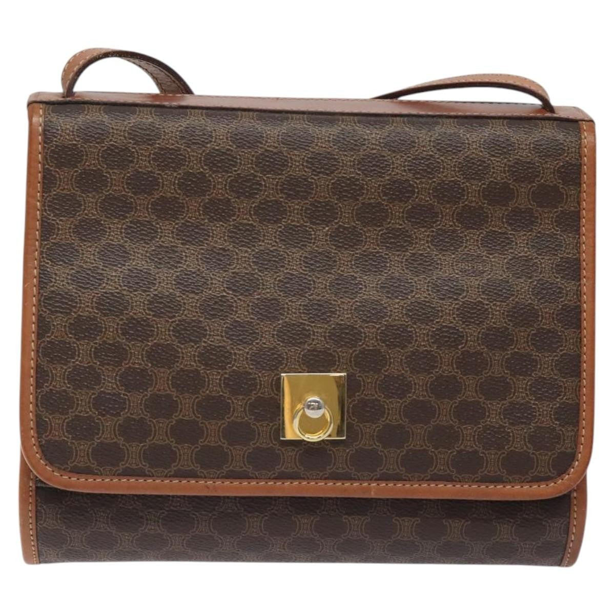 Celine Vintage Macadam Shoulder Bag Canvas and Leather, BROWN, CANVAS, Shoulder bag