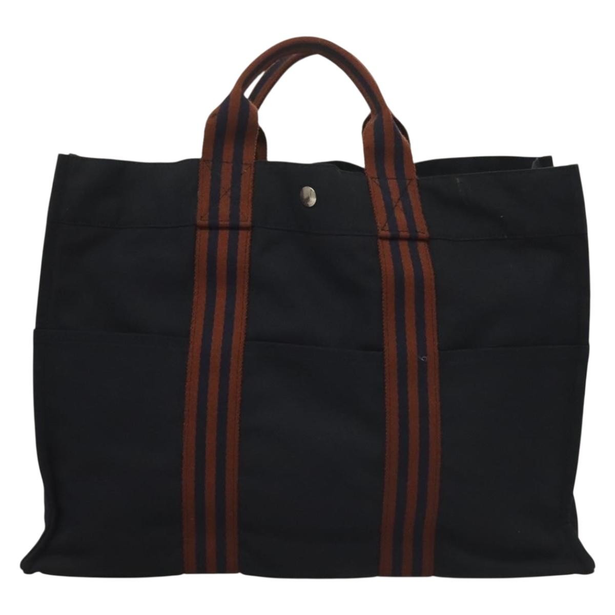 Hermes Fourre Tout Tote Canvas, NAVY, CANVAS, Tote bag