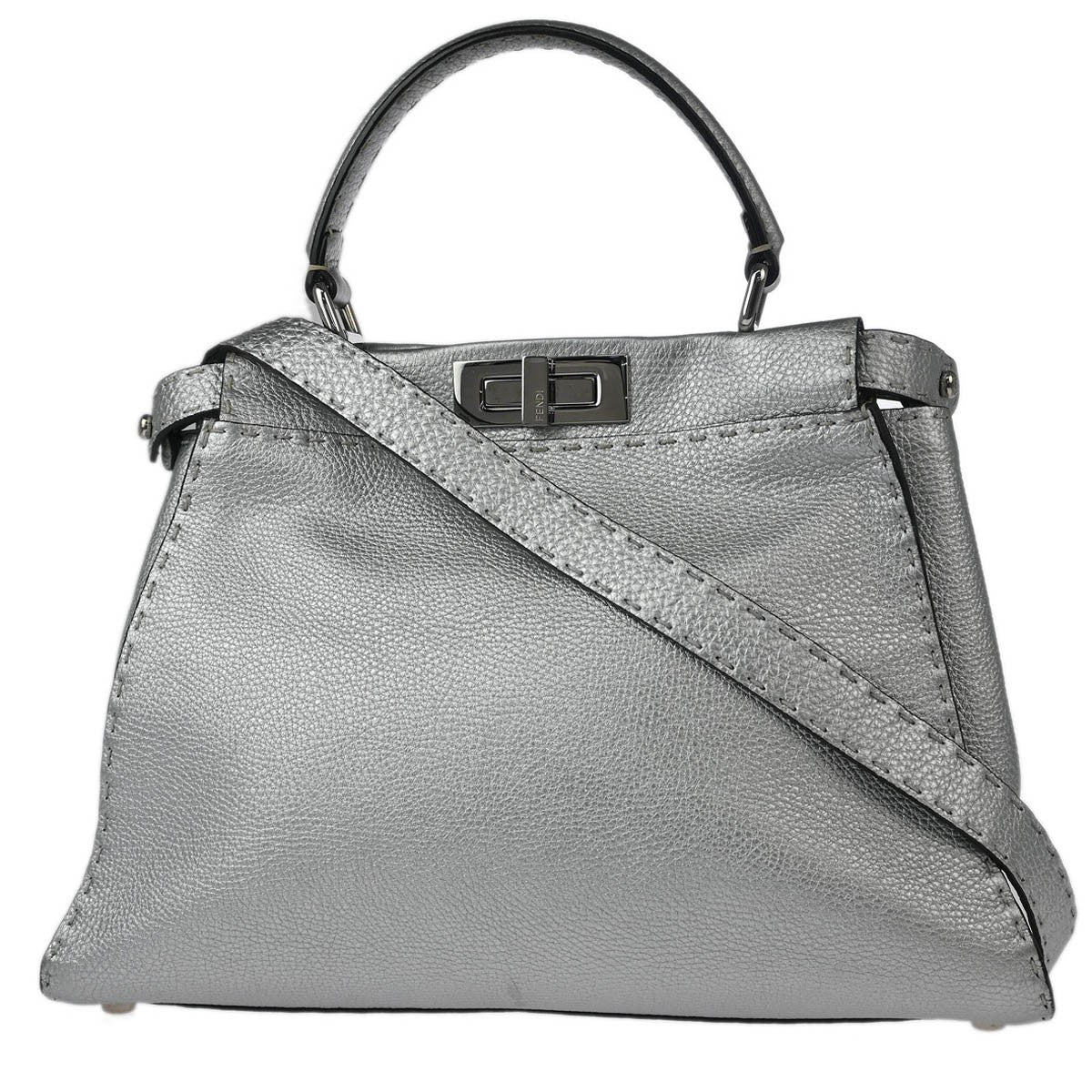 Fendi Selleria Peekaboo Bag Rigid Leather, SILVER, LEATHER, Handbag