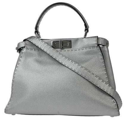 Fendi Selleria Peekaboo Bag Rigid Leather, SILVER, LEATHER, Handbag
