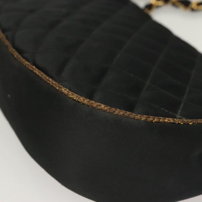 Chanel Vintage Half Moon Chain Bag Quilted Satin with Braided Detail, BLACK, SATIN, Handbag