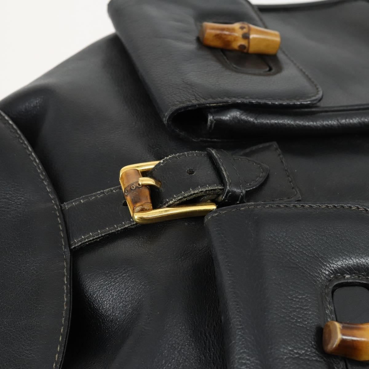 Gucci Vintage Bamboo Backpack Leather, BLACK, LEATHER, Backpack