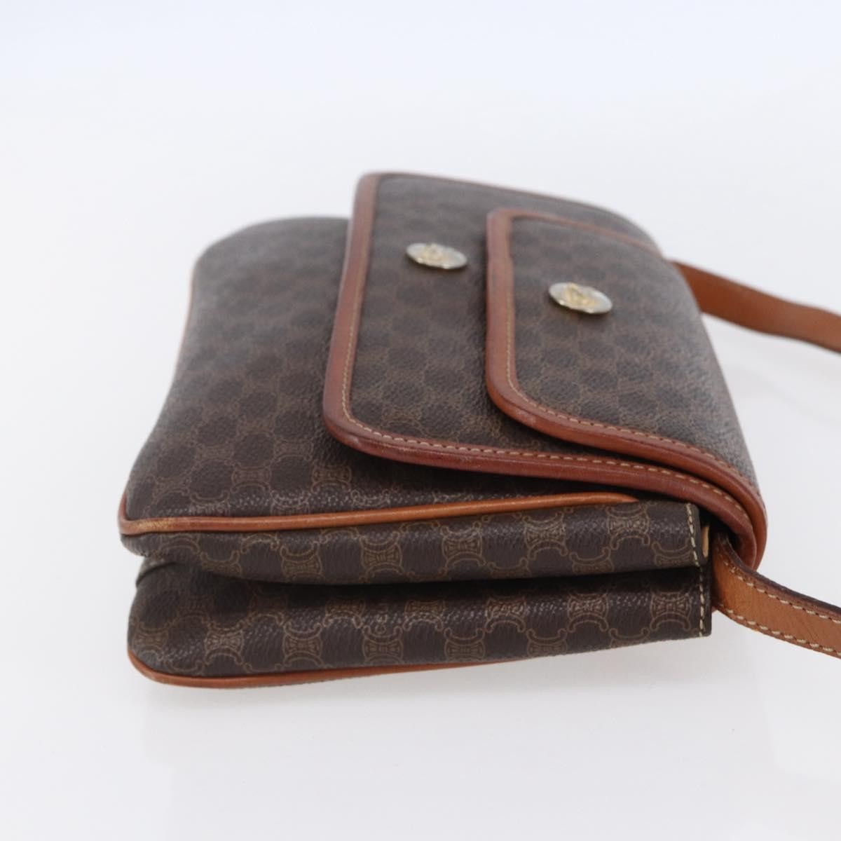 Celine Vintage Macadam Shoulder Bag Canvas and Leather, BROWN, CANVAS, Shoulder bag