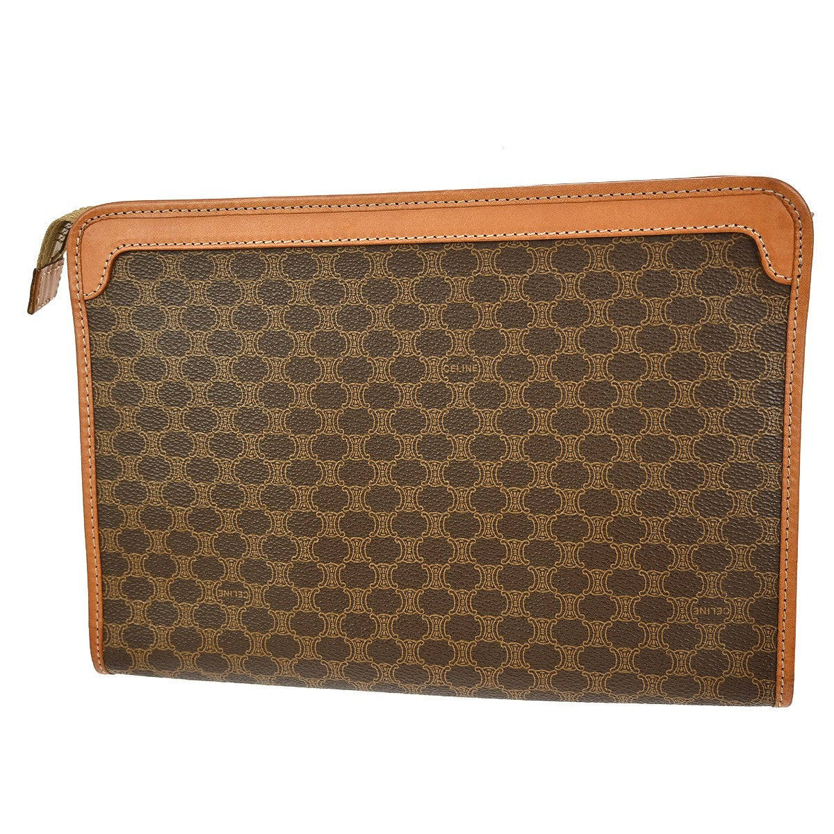 Celine Macadam Pochette Canvas and Leather, BROWN, CANVAS, Clutche & pouche