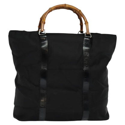 Gucci Vintage Bamboo Handle Tote Nylon, BLACK, NYLON, Tote bag
