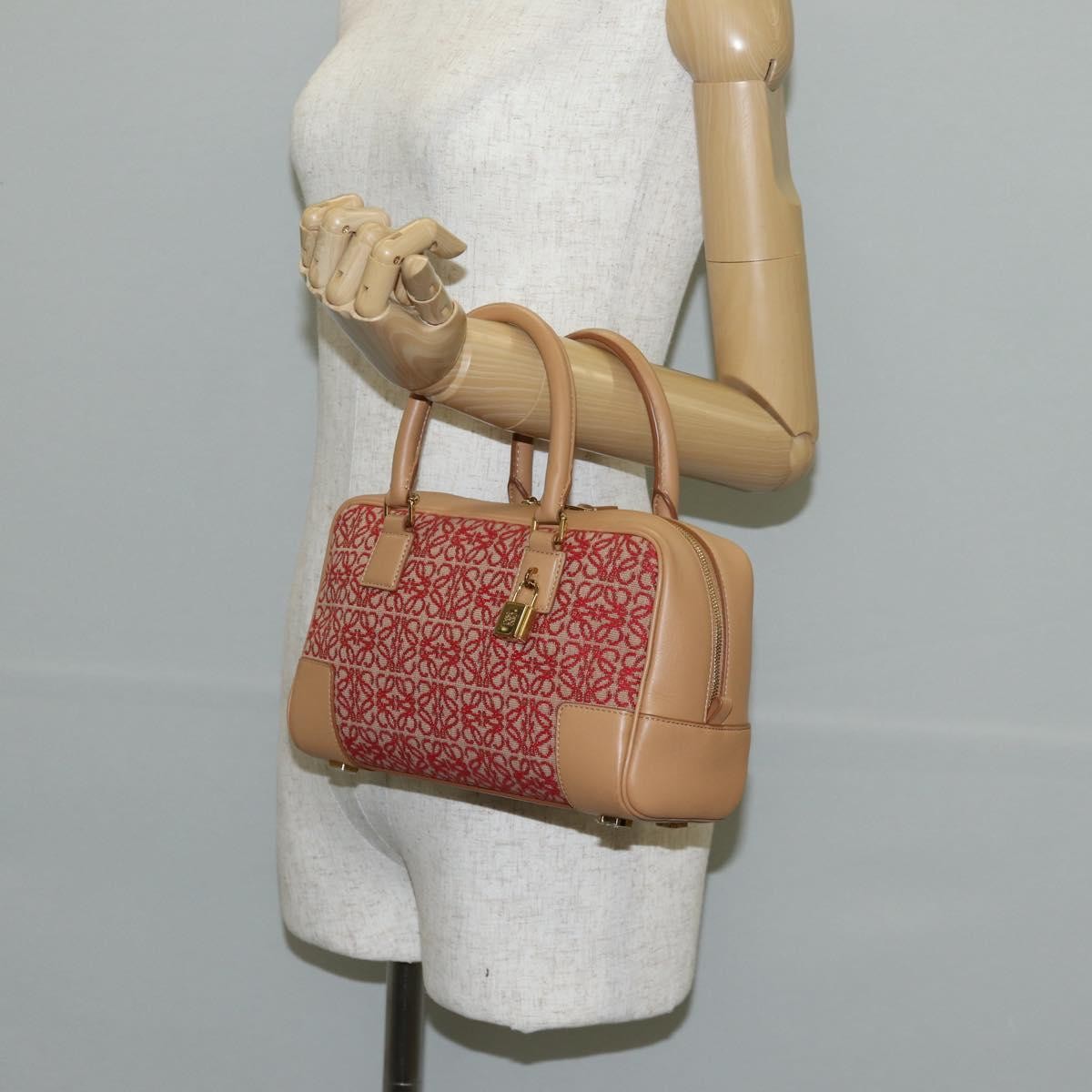 Loewe Amazona Bag Leather and Jacquard Canvas, BEIGE, CANVAS, Handbag