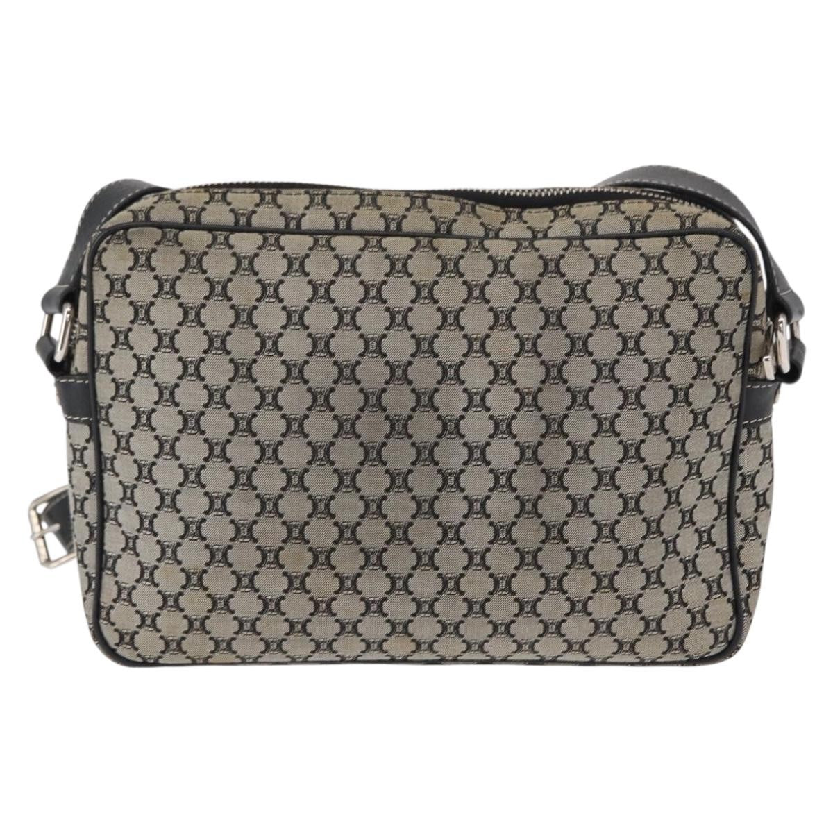 Celine Vintage Macadam Shoulder Bag Canvas and Leather, GRAY, CANVAS, Shoulder bag