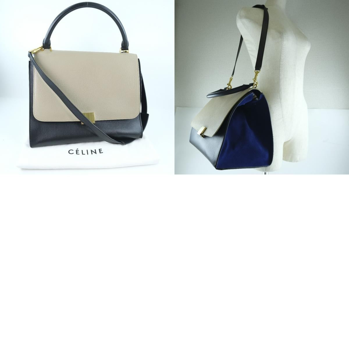 Celine Trapeze Bag Leather with Suede, BLACK, LEATHER, Handbag