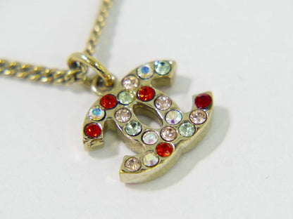 Chanel Rainbow CC Pendant Necklace Metal and Crystals, GOLD, GOLD_PLATED, Necklace