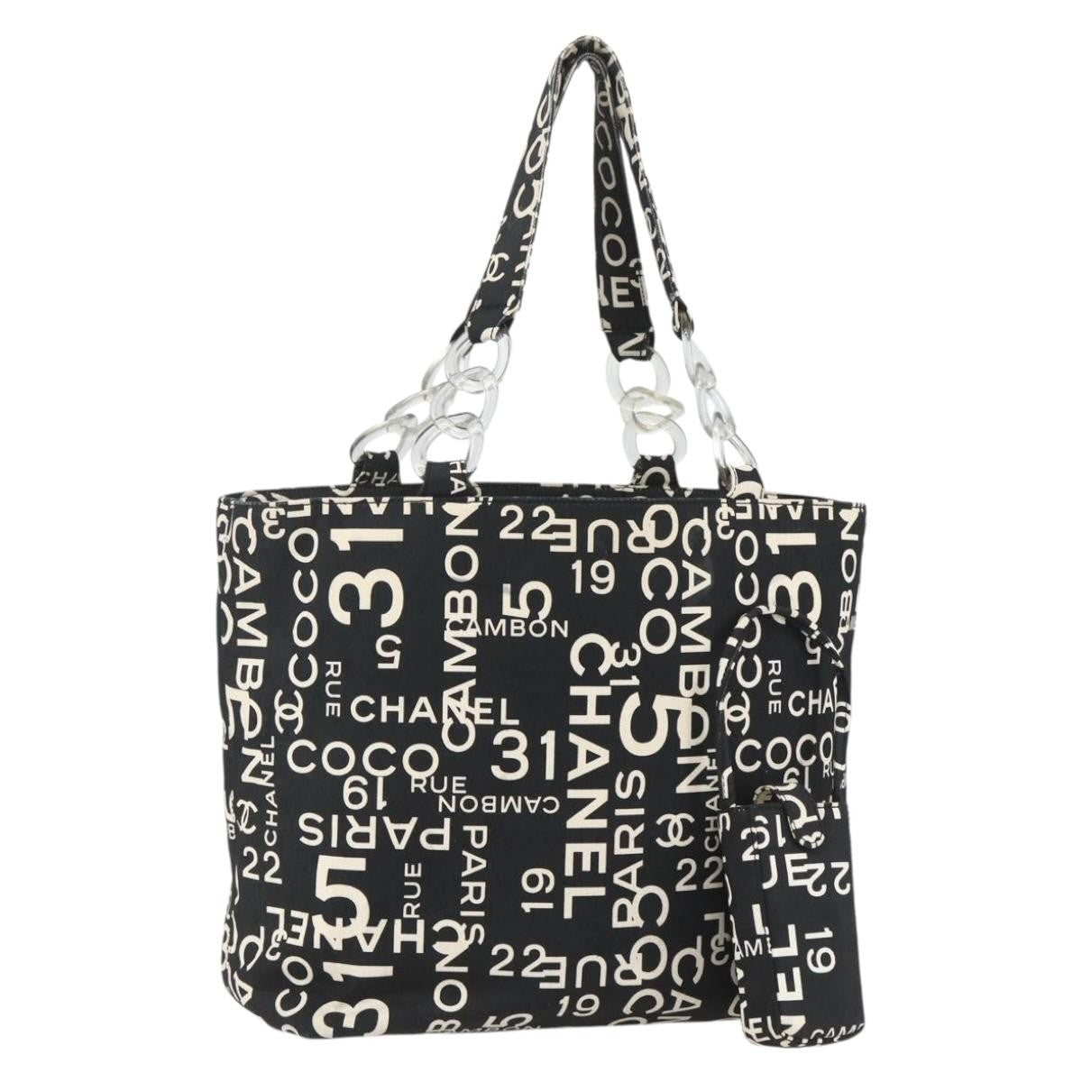 Chanel 31 Rue Cambon Beach Zip Tote Printed Canvas, BLACK, CANVAS, Tote bag