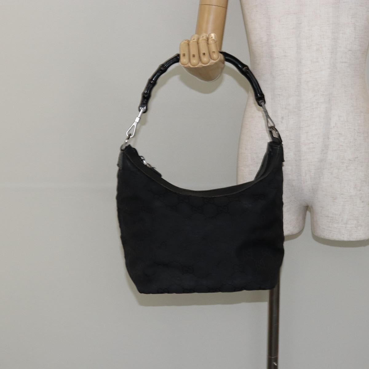 Gucci Vintage Bamboo Hobo GG Canvas, BLACK, CANVAS, Shoulder bag
