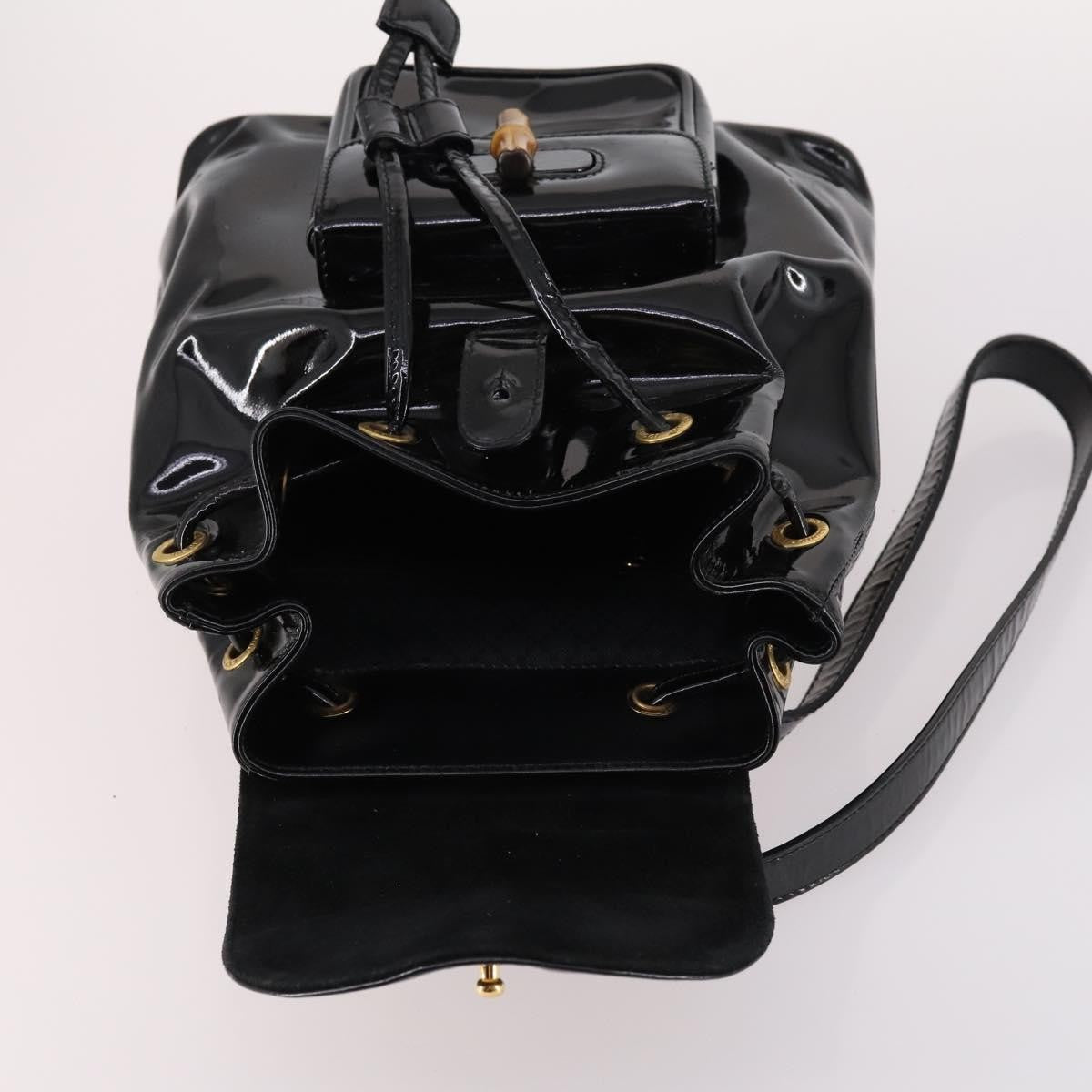 Gucci Vintage Bamboo Backpack Patent, BLACK, PATENT_LEATHER, Backpack