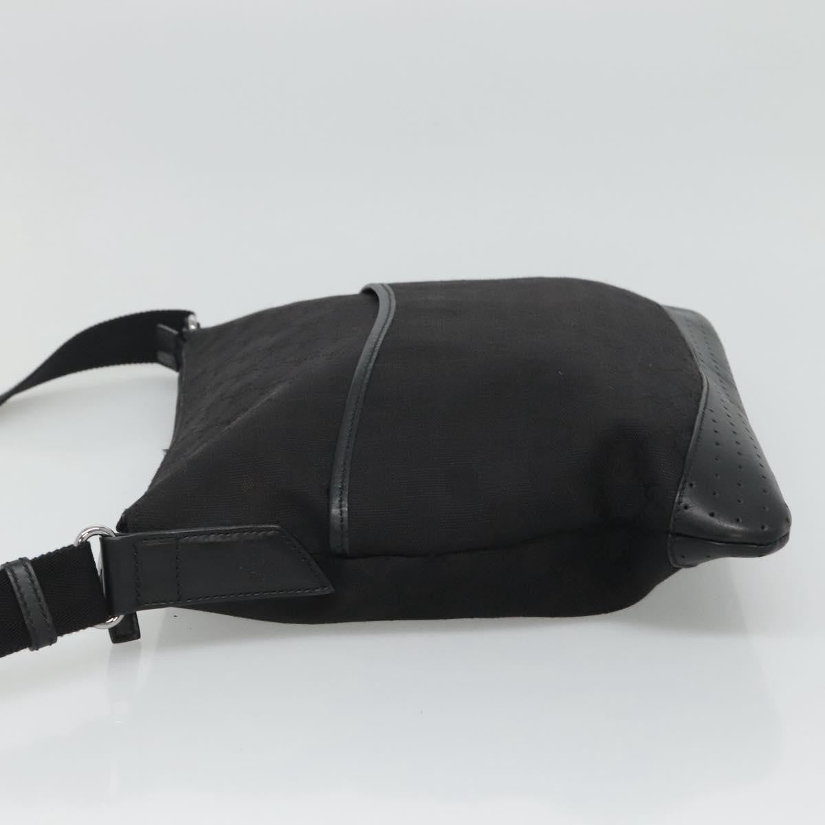 Gucci Zip Messenger Bag GG Canvas with Perforated Leather, BLACK, CANVAS, Shoulder bag