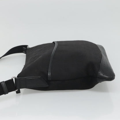 Gucci Zip Messenger Bag GG Canvas with Perforated Leather, BLACK, CANVAS, Shoulder bag