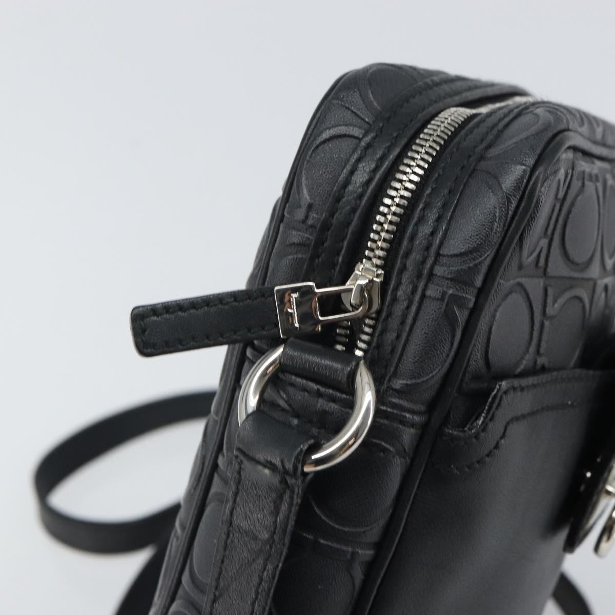 Salvatore Ferragamo Gancini Shoulder Bag Leather, BLACK, LEATHER, Shoulder bag