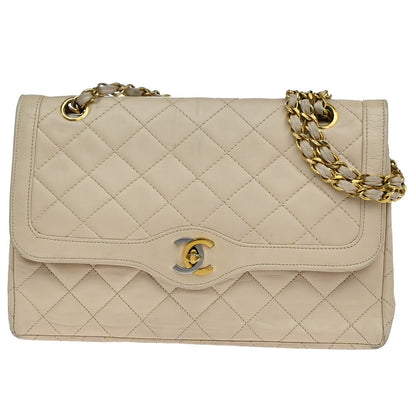 Chanel Vintage Two Tone CC Flap Bag Quilted Lambskin, BEIGE, LEATHER, Shoulder bag