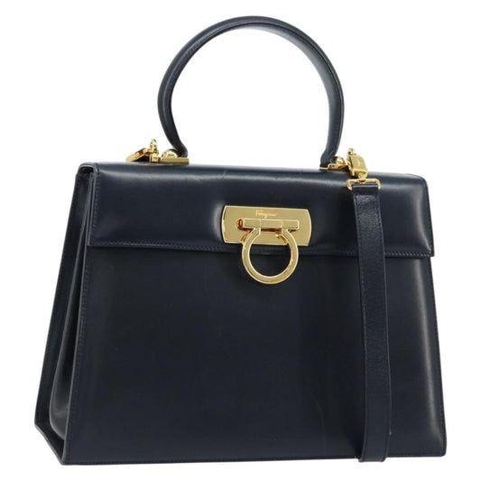 Salvatore Ferragamo Gancini Convertible Top Handle Bag Leather, Navy, Leather, Handbag