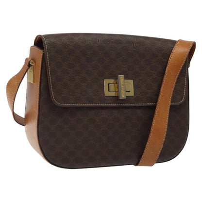 Celine Vintage Convertible Macadam Turnlock Shoulder Bag Canvas and Leather, BROWN, CANVAS, Shoulder bag