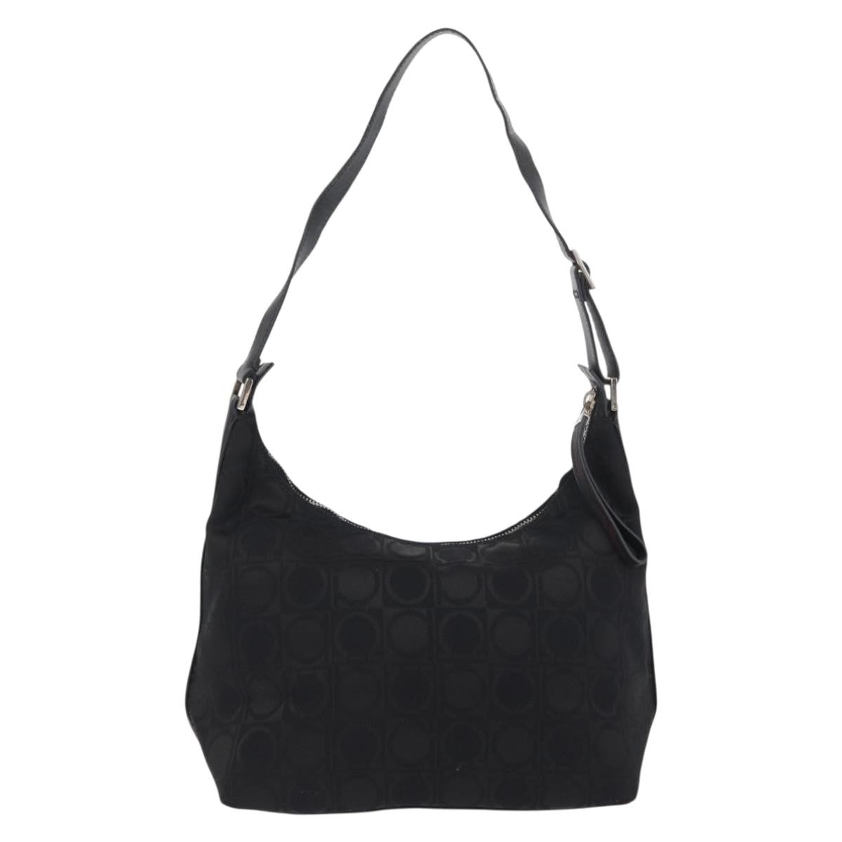 Salvatore Ferragamo Gancini Shoulder Bag Nylon, BLACK, LEATHER, Shoulder bag