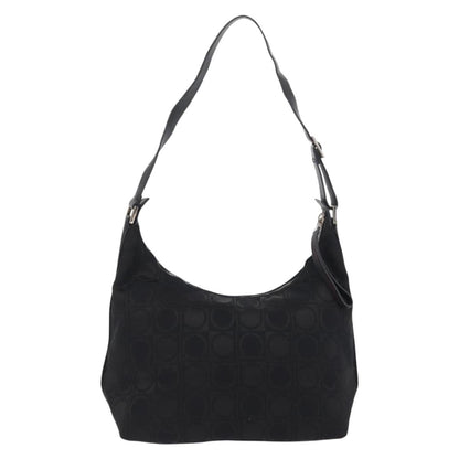 Salvatore Ferragamo Gancini Shoulder Bag Nylon, BLACK, LEATHER, Shoulder bag