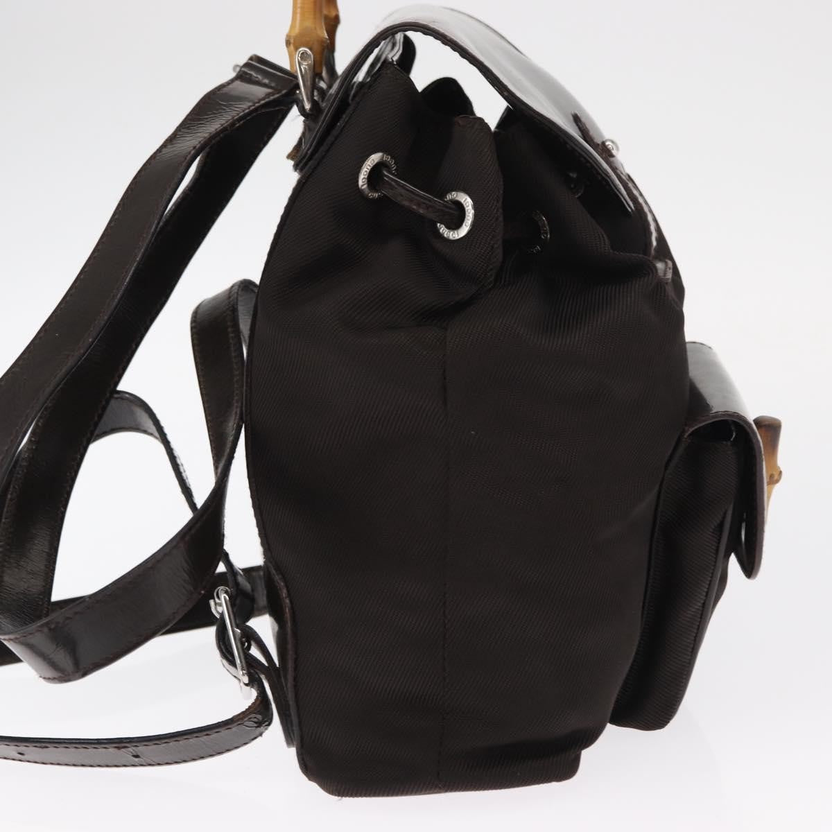 Gucci Vintage Bamboo Backpack Nylon and Patent Leather, BLACK, NYLON, Backpack