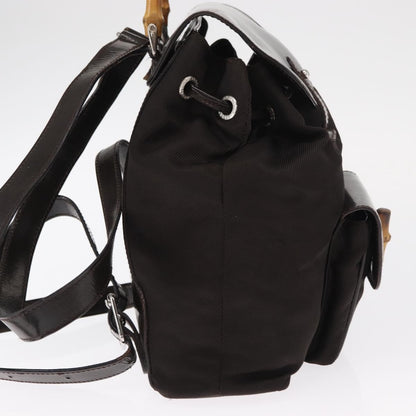 Gucci Vintage Bamboo Backpack Nylon and Patent Leather, BLACK, NYLON, Backpack