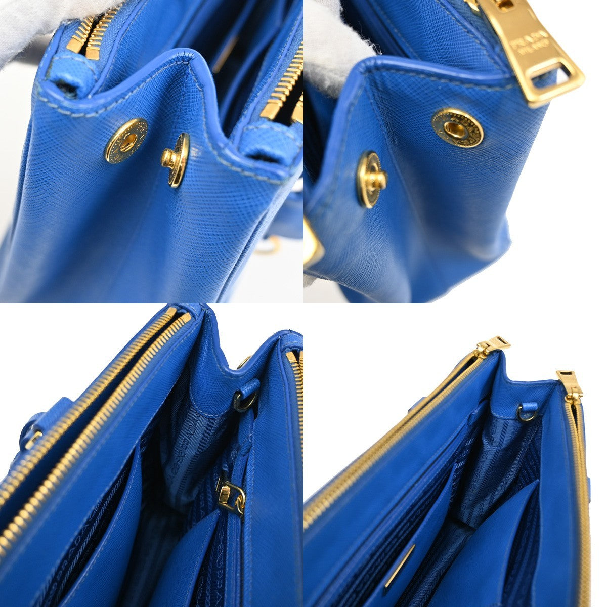 Prada Double Zip Tote Leather, BLUE, LEATHER, Tote bag