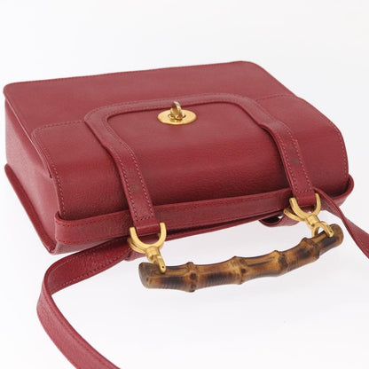 Gucci Vintage Bamboo Handle Bag Leather, RED, LEATHER, Handbag