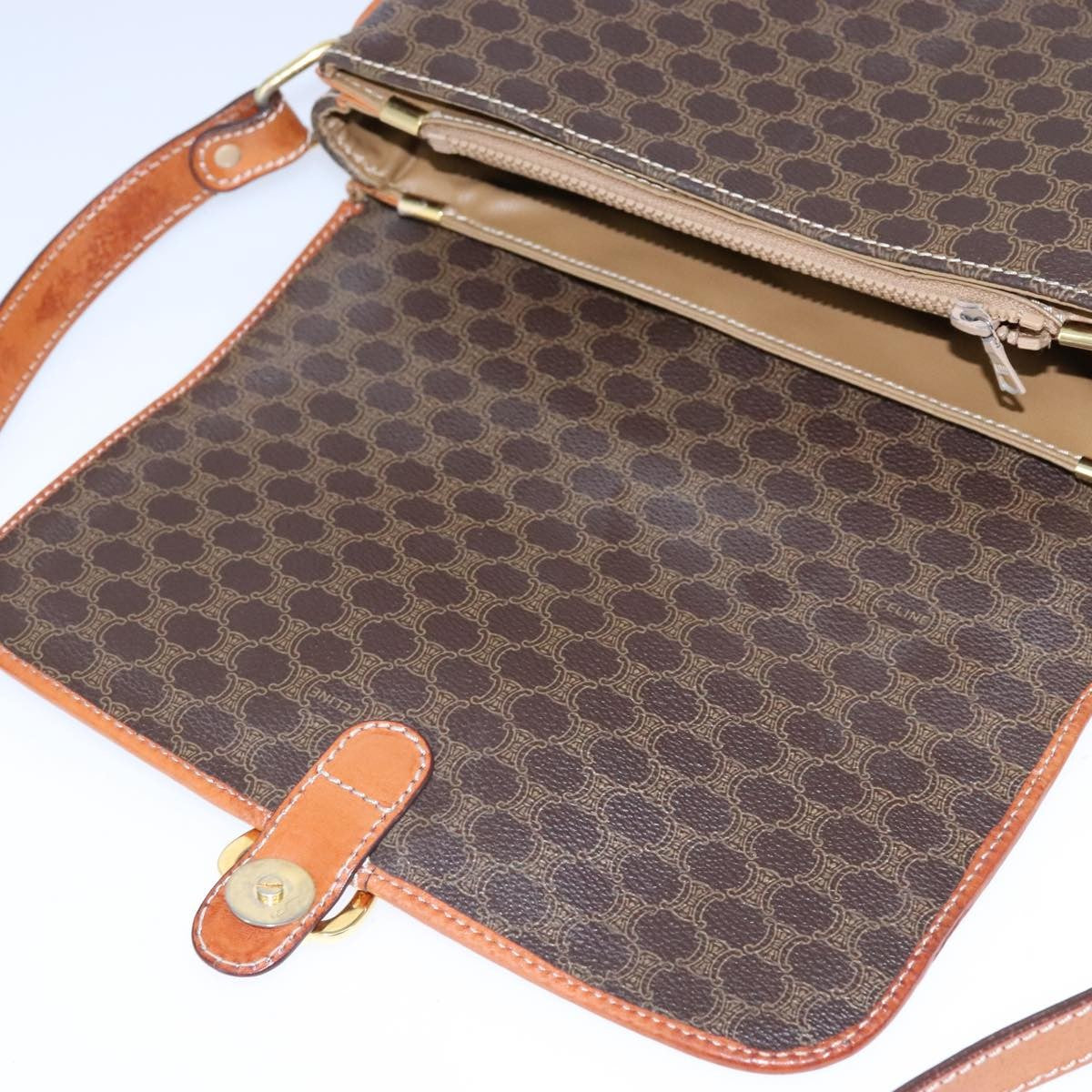 Celine Macadam Shoulder Bag PVC Leather, BROWN, CANVAS, Shoulder bag