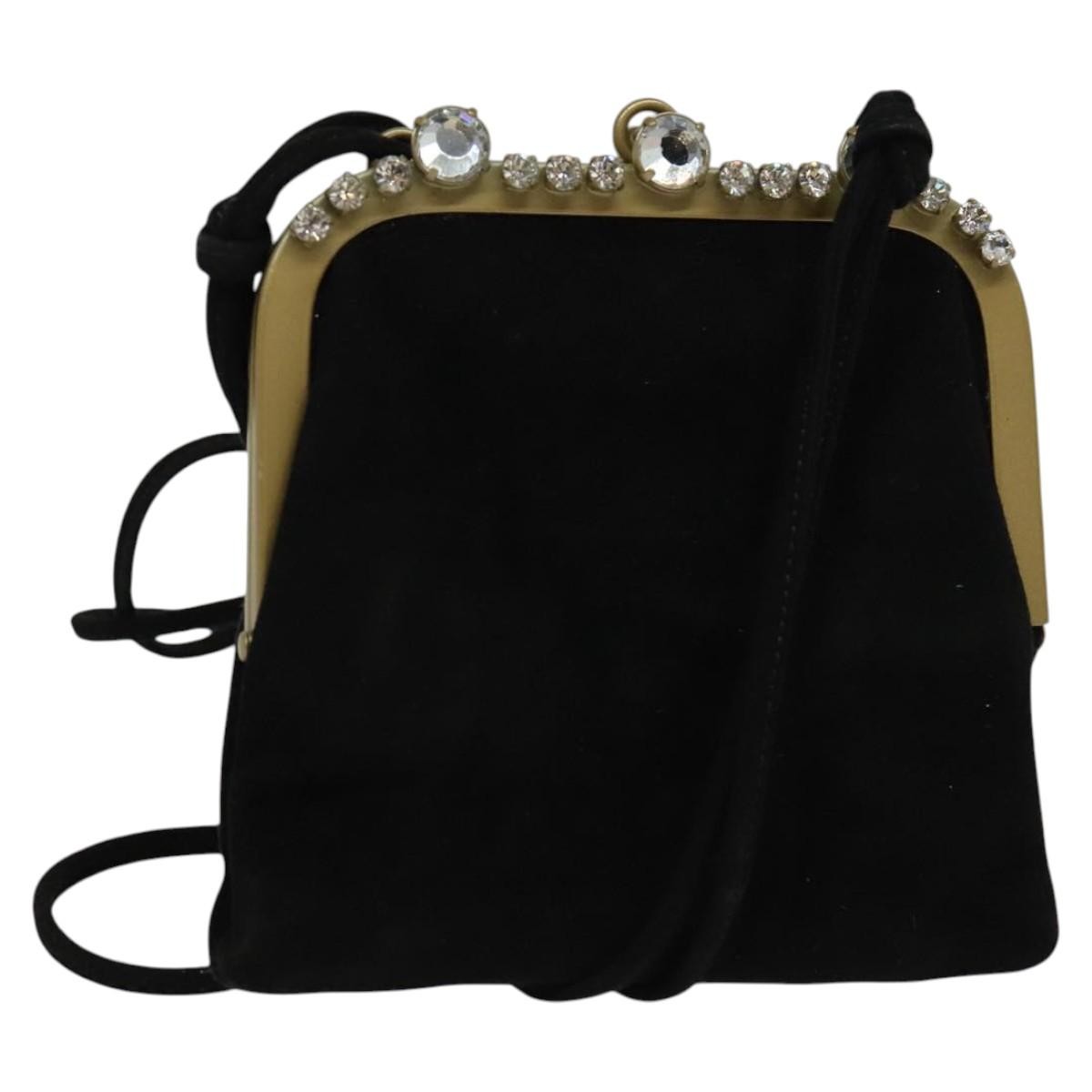 Miu Miu Kisslock Clutch Suede, BLACK, SUEDE, Clutche & pouche